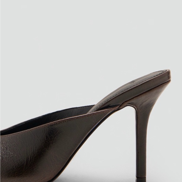 Mango Dark Brown Peep-Toe Mules - Picture 3 of 5